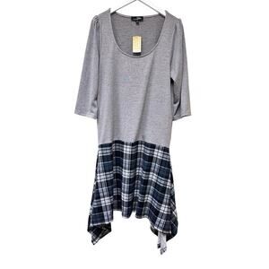 NWT Suzanne Betro Size Large Gray Multicolor Plaid Pullover Tunic Midi Dress